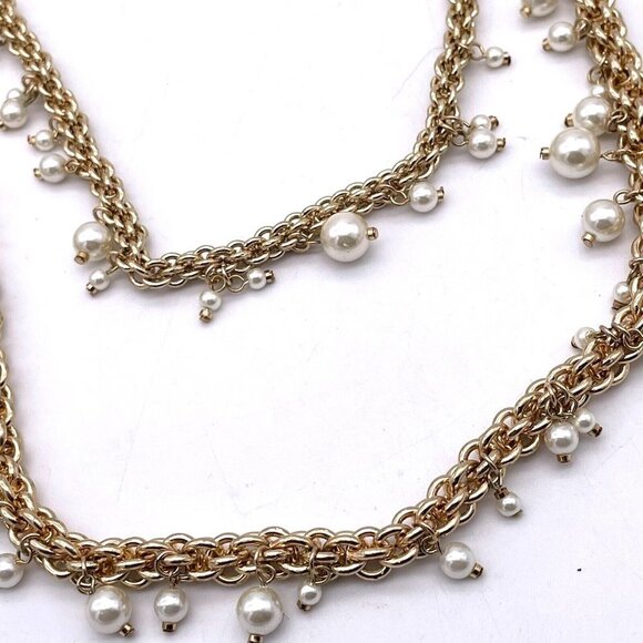 Baublebar 2 Stand Chain Drop Dangle Necklace Gold Tone Beaded Lobster Closure - Picture 2 of 4